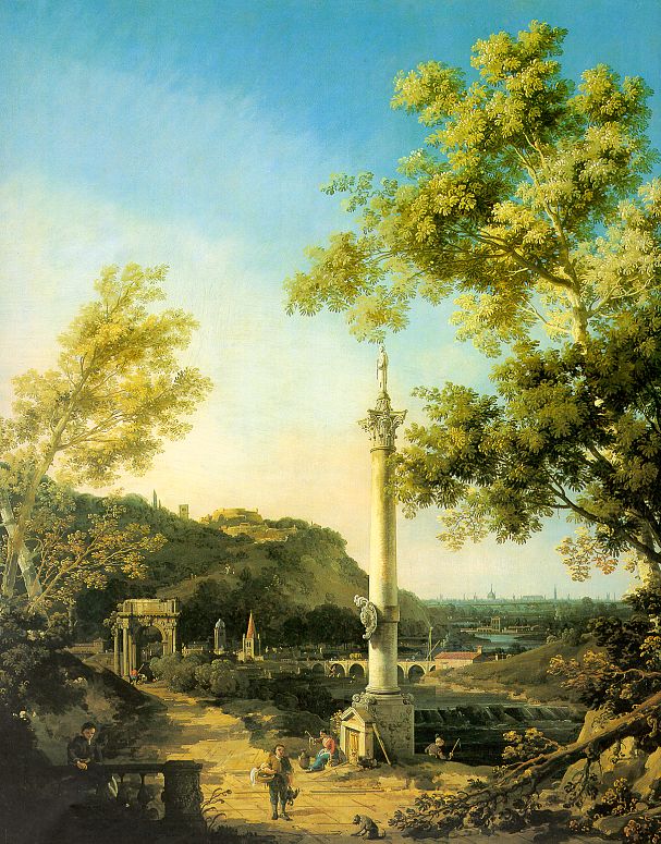 Capriccio- River Landscape with a Column, a Ruined Roman Arch, & Reminiscences of England